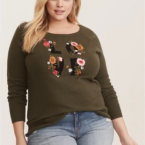 Torrid Size 0 Olive Green floral LOVE sweater